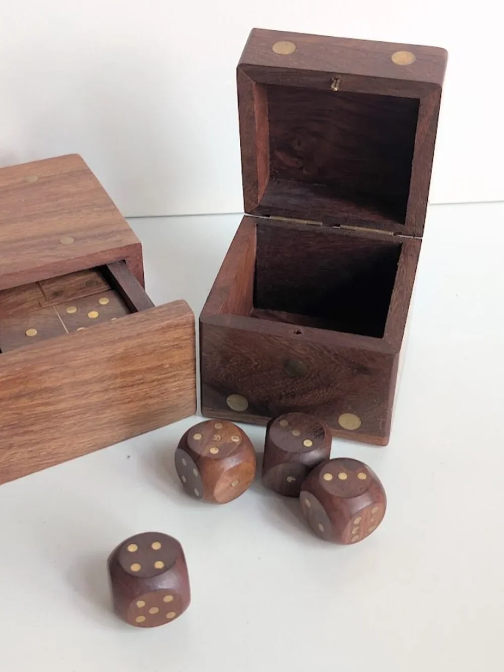 West Elm Handcrafted Brass Inlay Wooden Dice & Storage Box